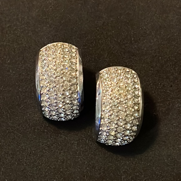 DIOR Silver Plated Swarovski Crystal Demi Half Hoop Runway Earrings - Picture 8 of 10